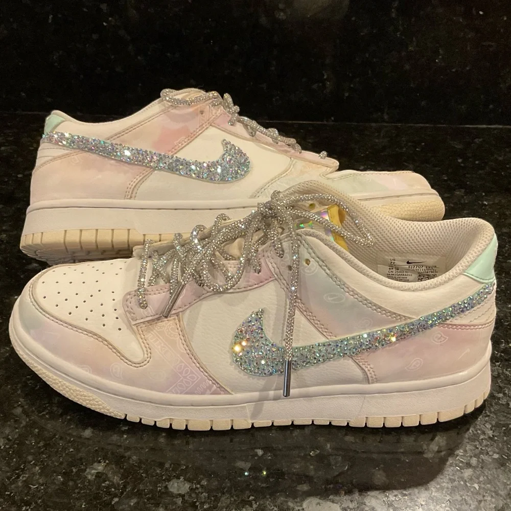 CUSTOM NIKE Low Dunk Pastel Paisley Sneakers, Rhinestones size Y7 woman’s 8 8.5 - Picture 10 of 15
